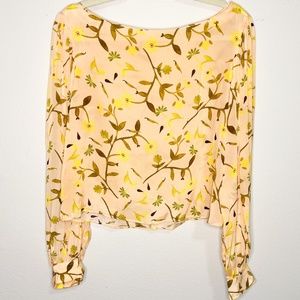 Anthropologie Guapa Miele Peach Floral Sheer Long Sleeve Keyhole Blouse